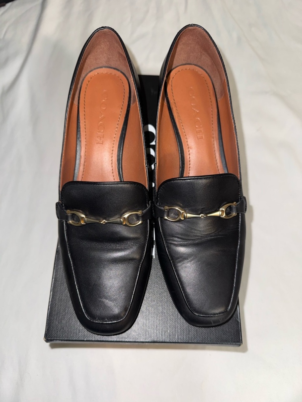 Coach Black Leather Loafers with Gold Horsebit SZ-8